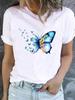 (Asian Size) O-neck Tee Sweet Butterfly Cute Clothing Top Short Sleeve T Shirt Casual Fashion Print Lady Female Women Graphic T-shirts