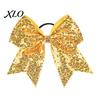Stage Costume Accessories Sequins Hair Bows, Elastic Tie, Large Cheerleading Shiny Bows for Girls Band Ponytail Holder, Glitter Scrunchies Women Teens