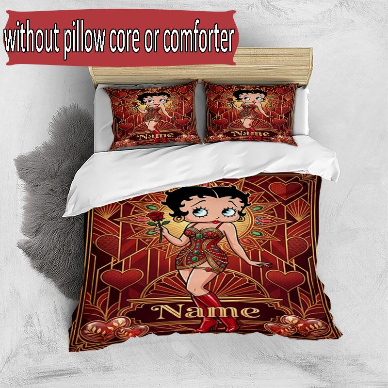 3pcs Duvet Cover Set (1*Duvet Cover + 2*Pillowcase, Without Core), Custom Name Betty Boop Pattern Bedding Set, Home Bedroom Decor Gift