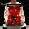 Rose Bear Gift 11-inch Artificial Flower Rose Bear with LED Light Valentine's Day Preserved Flowers Bear Gift for Lover Partner Friend