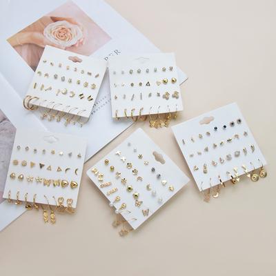 16 пар/компл. женские серьги-гвоздики, жемчужные серьги для женщин, богемные модные украшения, серьги-гвоздики с геометрическим кристаллом и сердцем, новинка