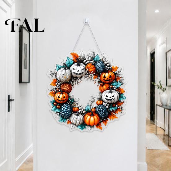 Acrylic Pumpkin Wall Hanging Halloween Pendant Decoration with Chain Waterproof Welcome Festive Window Ornament Sign for Front Door Porch Indoor