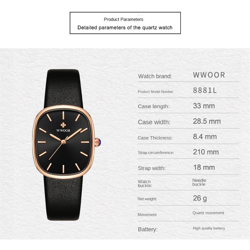 WWOOR элегантные женские новые часы с маленьким квадратным циферблатом, кварцевые водонепроницаемые изысканные винтажные женские часы с ремешком