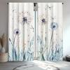 2Pc Blue Dandelion Dragonfly Print Curtains, Polyester Fabric, Machine Washable, Suitable For Bedroom Living Room Decoration