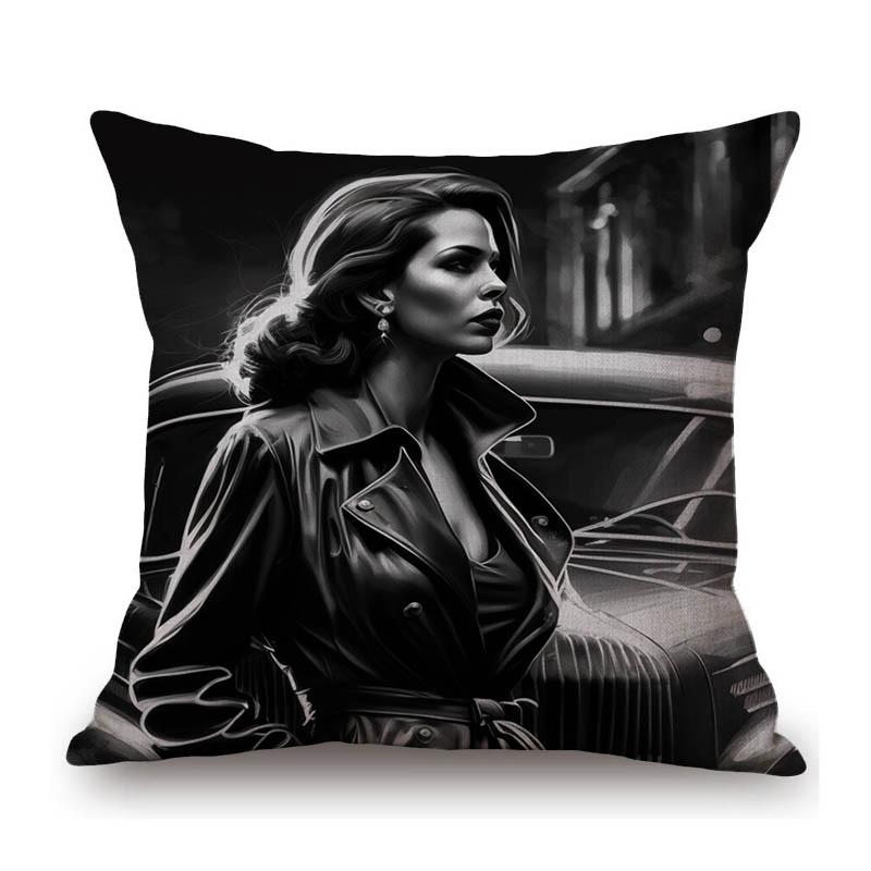 Vintage Retro 1940'S Noir Style Film Poster Beautiful Woman Sofa Decoration Throw Pillow Case Cotton Linen Cushion Cover Case