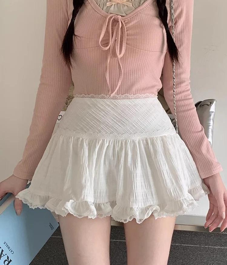 Kawaii белая мини-юбка женская летняя сказочная сексуальная высокая талия с рюшами кружевная сетка лоскутная юбка трапециевидной формы шорты корейские