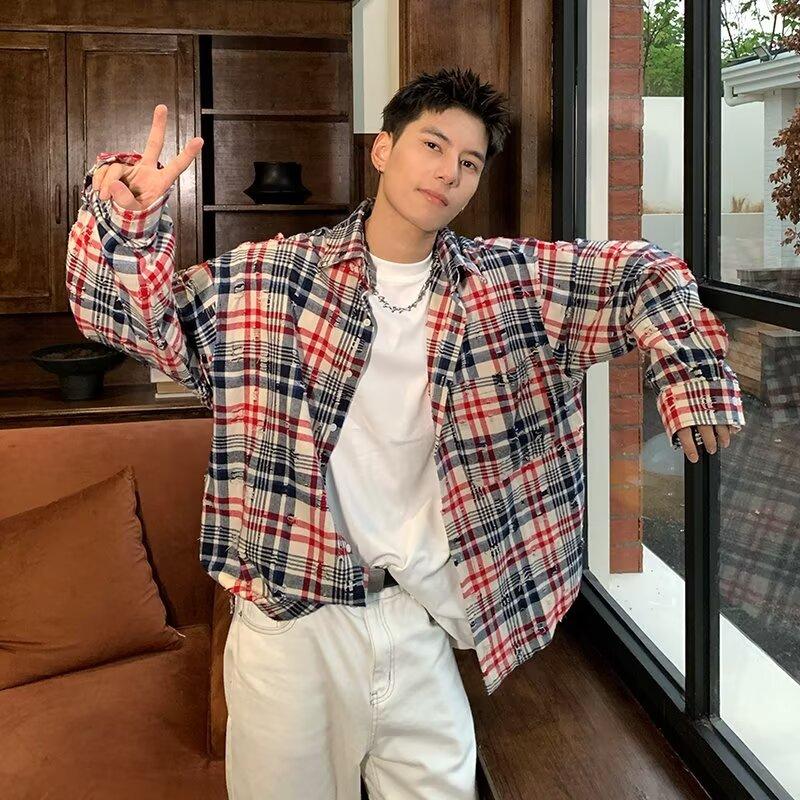 Американский ретро-дизайн, разноцветная полосатая рубашка с длинным рукавом для мужчин и женщин, повседневное свободное весенне-осеннее парное пальто для мужчин