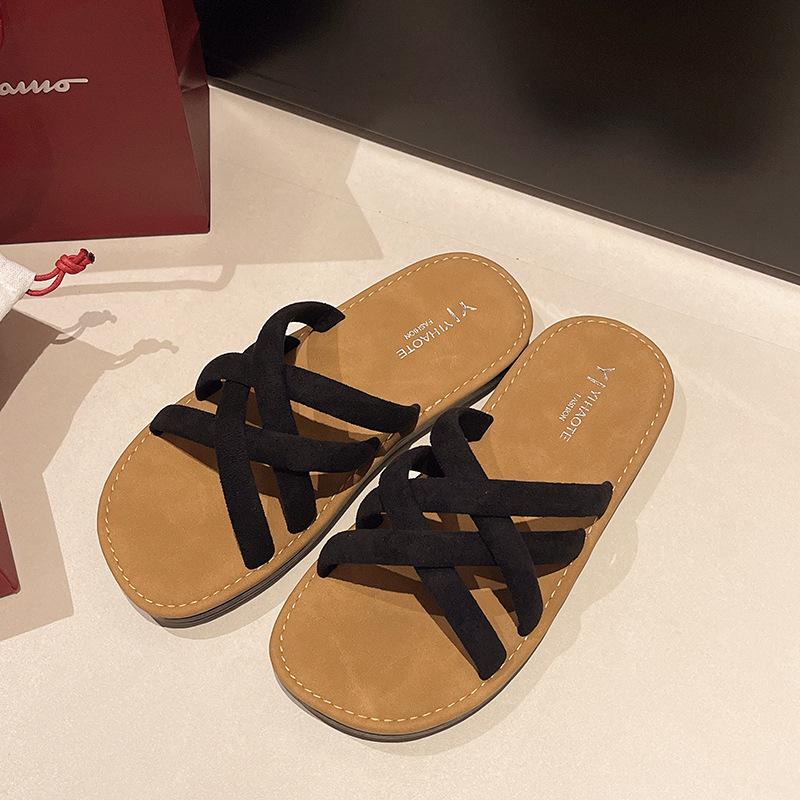 Римские однословные шлепанцы женские нескользящие универсальные крутые шлепанцы пляжные летние в горошек модные