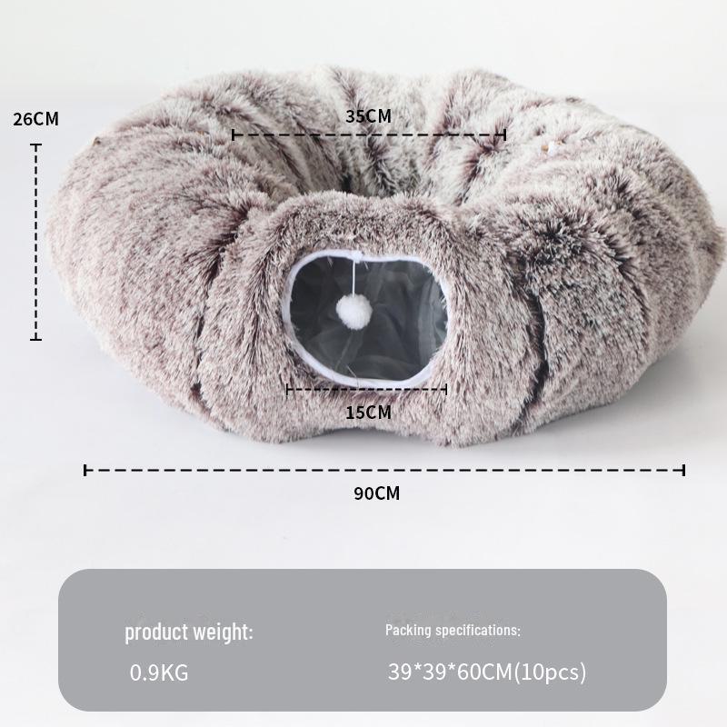 Plush Warm Cat Tunnel Nest with Removable Pad - Indoor Pet Bed