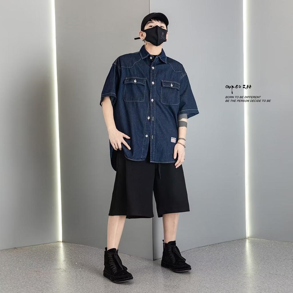 Japanese Retro Fashion Brand Summer Loose Denim Short Sleeved Shirt Artistic Youth Workwear Shirt Men'S And Women'S Layered Jacket