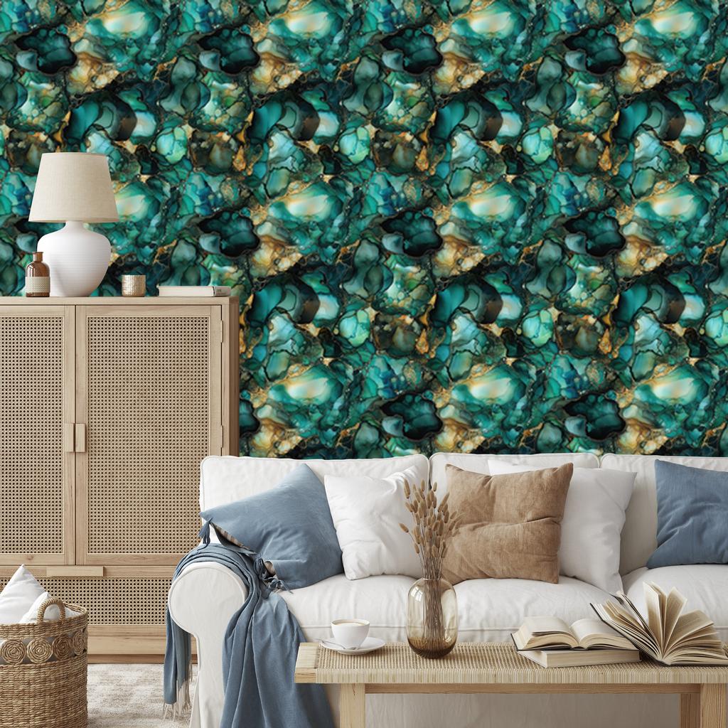 Wallpaper Sea Ink, Turquoise, Bottle Green and Green 50x1000