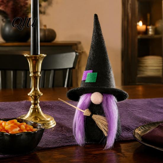 Black Red Party Favors Halloween Gnome Figurine, Faceless Dwarf Doll Decor with Devil Witch Decorative Figures for Mummy, Soft Fabric Tabletop