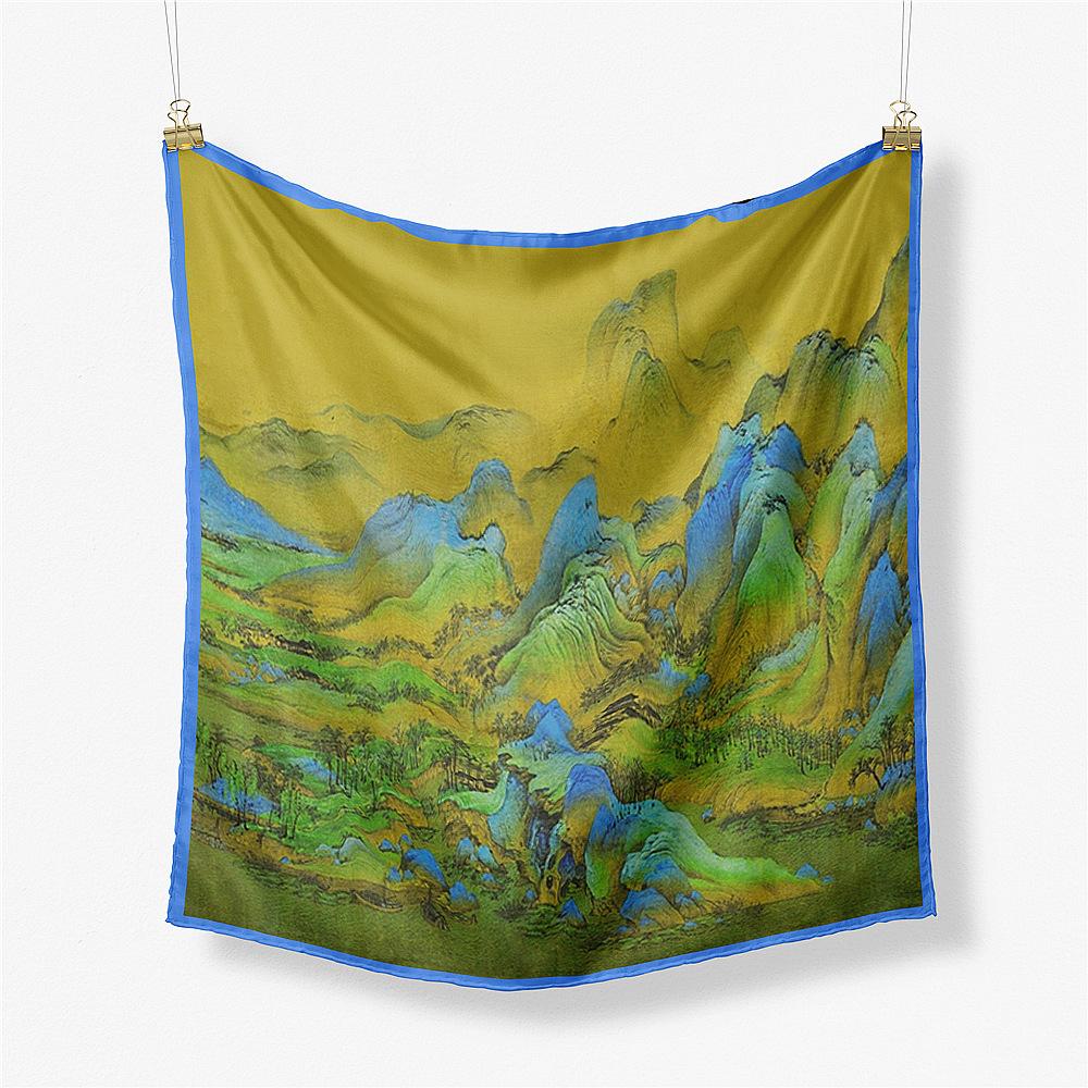 Famous Oil Painting Twill Silk Scarf Fashion Women Scarf Wraps 53cm Square Scarves Head Scarf Hijab Neckerchief Bandana