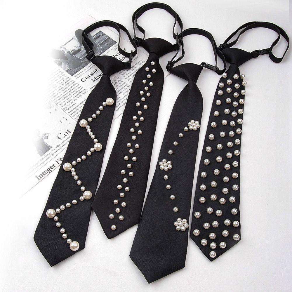 Imitation Pearl Women's Pre-tied Necktie Vintage Lazy Necktie Fashion Neckwear  Uniform Shirt