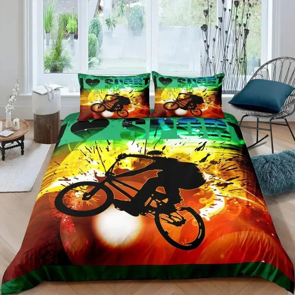 Bicycle Motocross Racer Mountain Bike Comfortable Duvet Cover Pillowcase Bedding Set Children Bedroom Decoration Home Textile