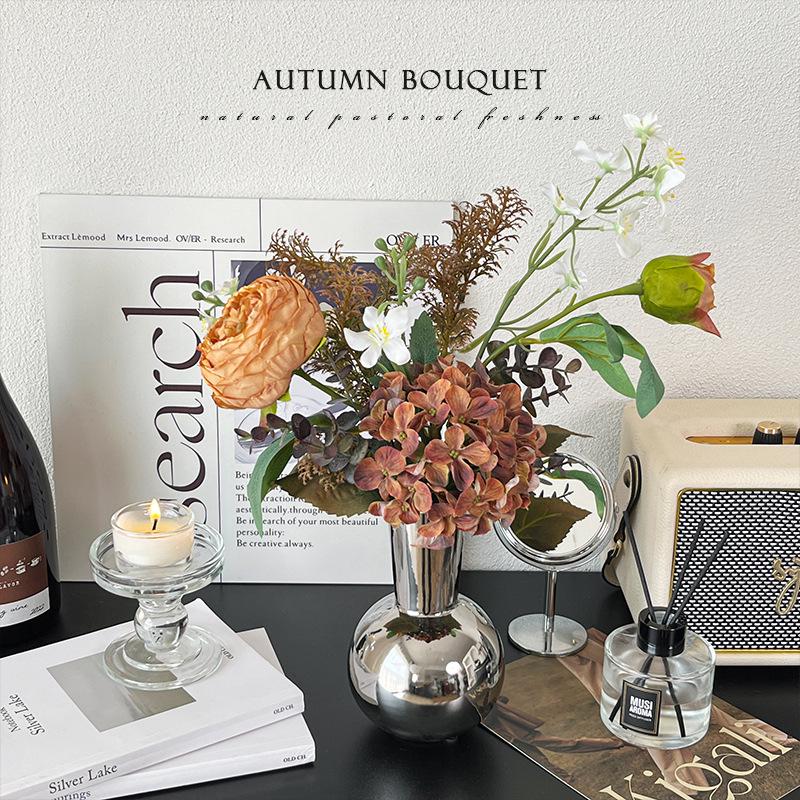 Premium Hand-Tied Autumn Silk Flower Bouquet for Living Room and Dining Decor, Photography Props