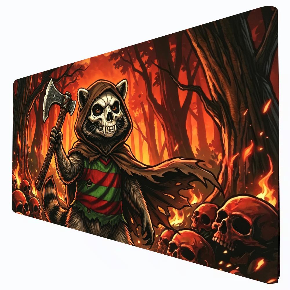 Horror Raccoon Axe MTG Playmat TCG Game Mat with Zones Magic The Gathering Trading Card Game Play Mat Non-Slip Rubber Mouse Pad