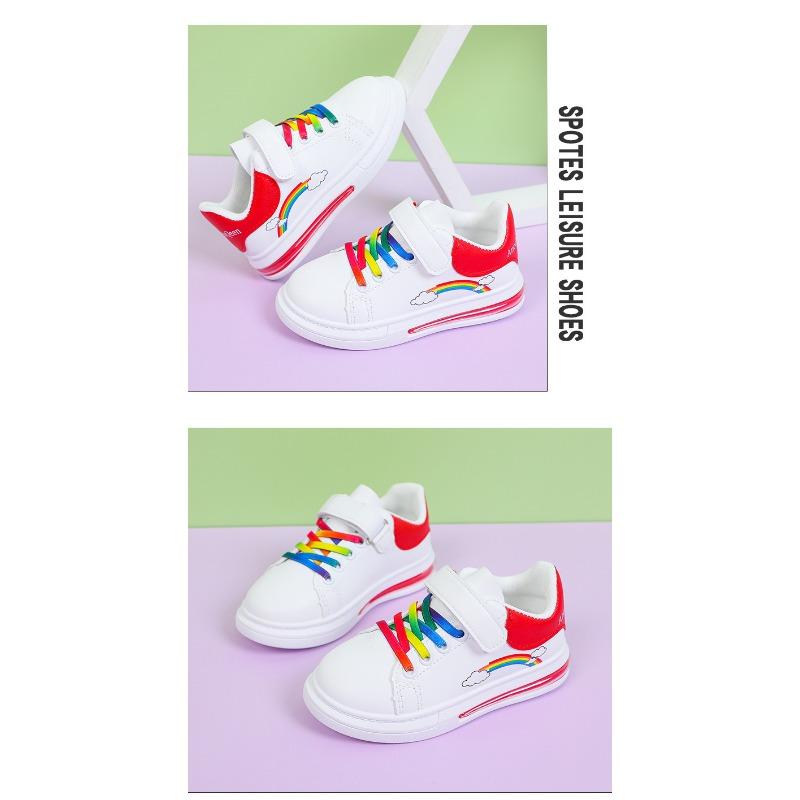 Spring and Autumn Children's Board Shoes Boy's Rainbow Shoes Girl's Small White Shoes Waterproof Leather Top Children's Casual Shoes Soft Soled