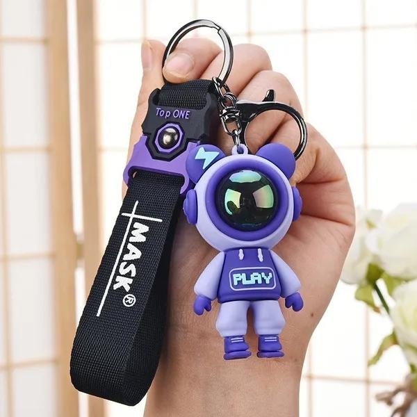 6cm Cartoon Lightning Bear Keychain Cute Astronaut Bear Doll Keyring Bag Pendant Couple Car Keyholder Creative Bag Charm Accessories ADM
