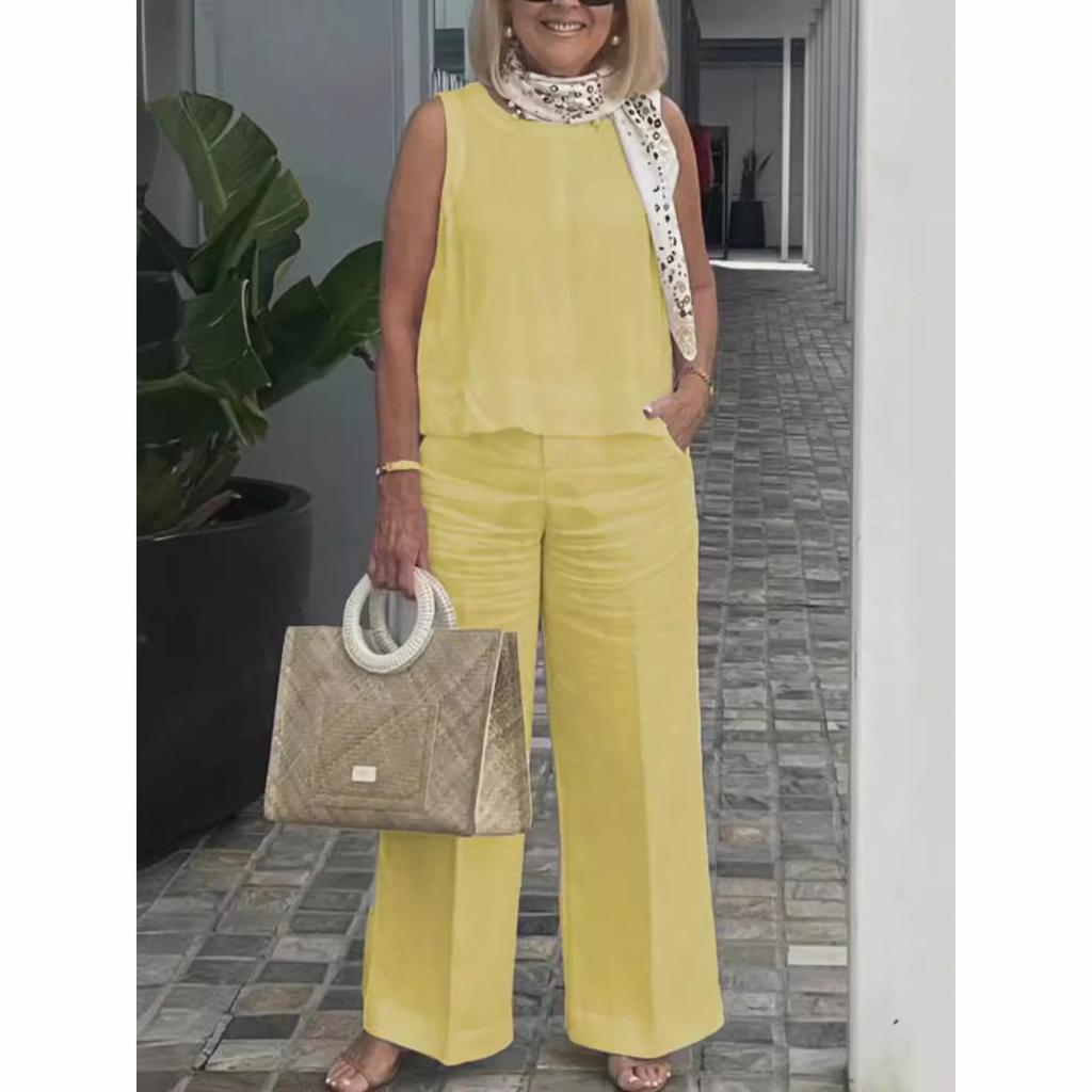 Women's Suits Summer Fashion Sleeveless Loose Blouse Wide Leg Pants Two Piece Sets for Women Casual Outfits