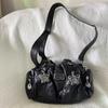 Retro Butterfly Black Handbag Women Subculture Leather Shoulder Messenger Bags Y2k Ladies Vintage Underarm Bag