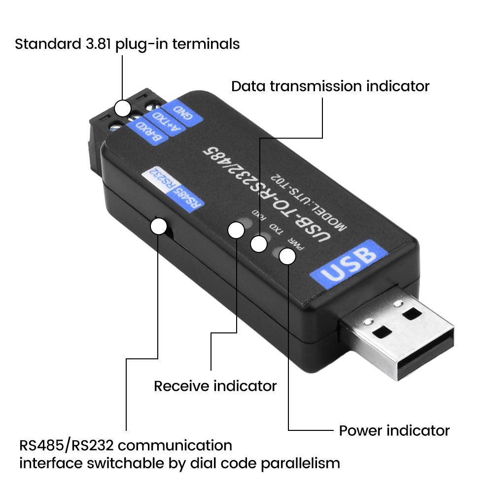 Модуль связи USB-RS485/RS232, двухсторонний полудуплексный последовательный преобразователь, микросхема CH343G, обработка сигналов, поддержка Windows, MacOS, Linux.