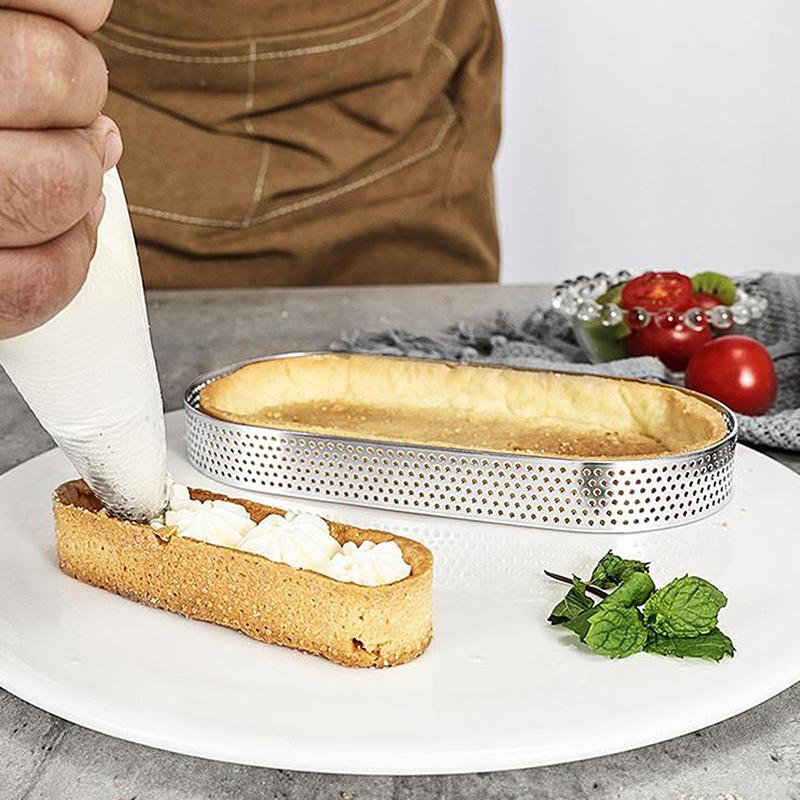 Oval Muffin Tart Rings Stainless Steel Cake Mold Perforated Cake Mousse Mold Cookies Cutter Pastry Quiche Baking Mold