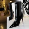 Womens European and American Fashion Thin Shiny Elastic Thin Pointed Short Boots