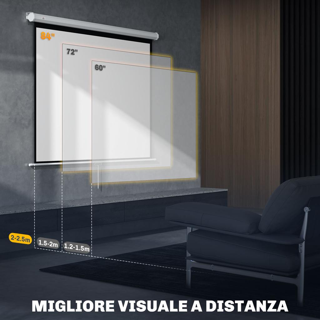 84" Projector Screen, 4:3 Format, 160 Angle, Ceiling or Wall Mountable