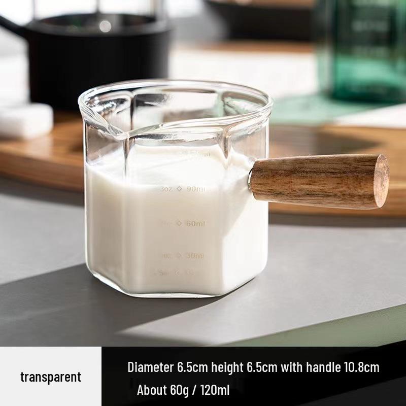 High Borosilicate Espresso Measuring Cup with Wooden Handle