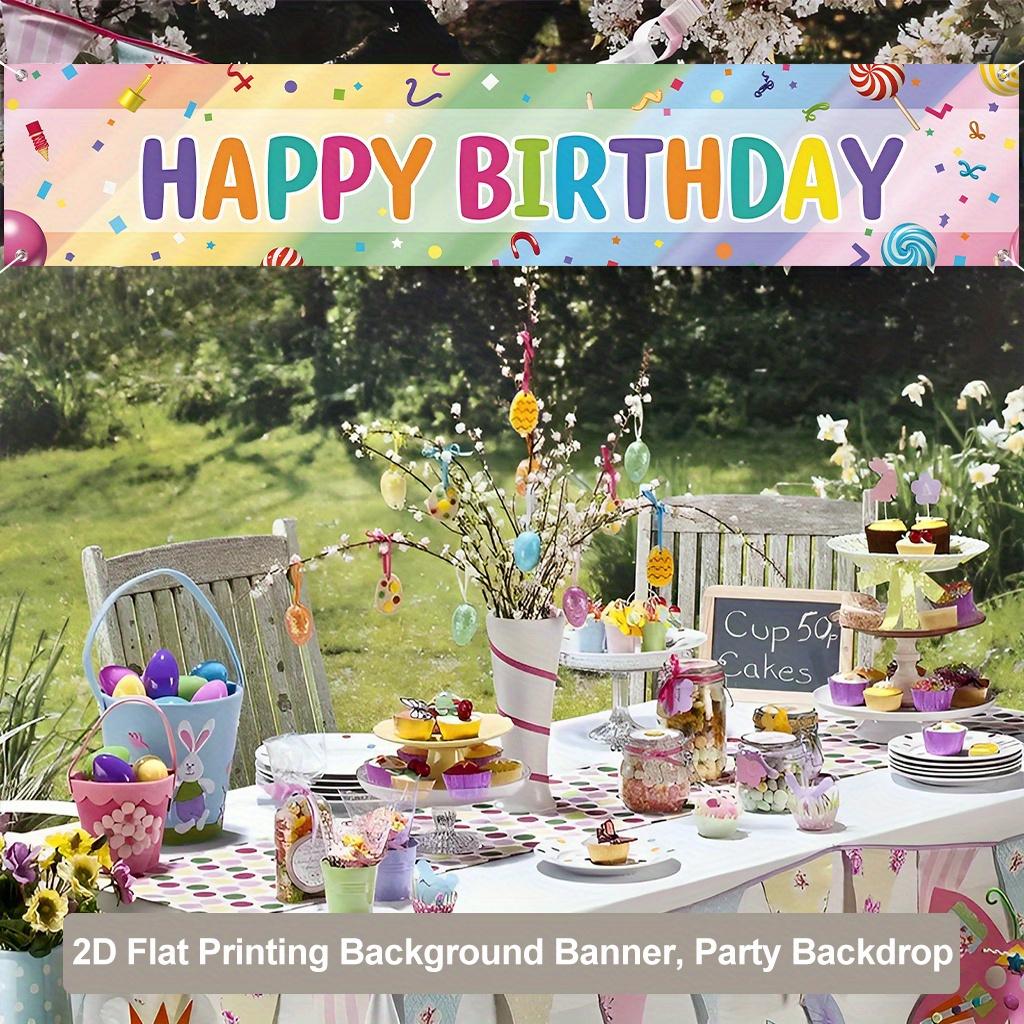 Happy Birthday Party Banner, Multicolor Letter Background Design, Polyester Outdoor Indoor Fence Lawn Decoration
