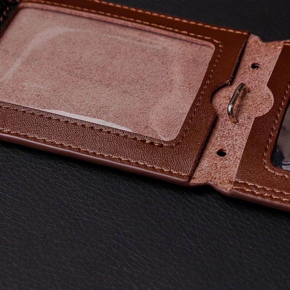 Cowhide Leather ID Card Holder with Lanyard Work Card Case Doctors Badge Holder Referee