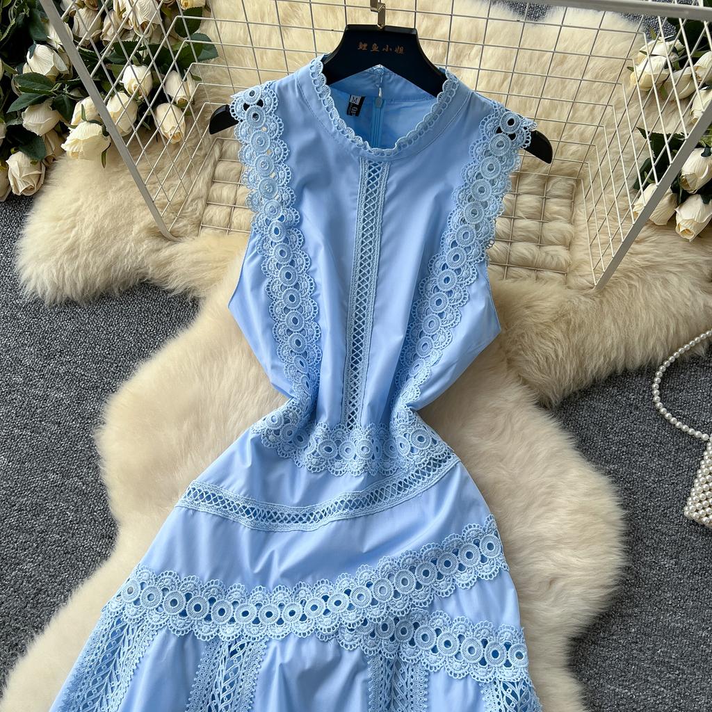 Летние женские элегантные без рукавов ажурные вышитые кружевные пэчворк длинные макси тонкие вечерние платья