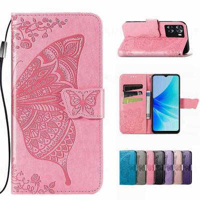 Кожаный чехол-книжка с бабочкой для OPPO A57 A38 A74 A58 5G A78 A16 A79 A18 A40 Reno 13 13F Realme 8 9 14 Pro 11 C85 C51 C53 C63 C61 C67 Find Wallet Cover