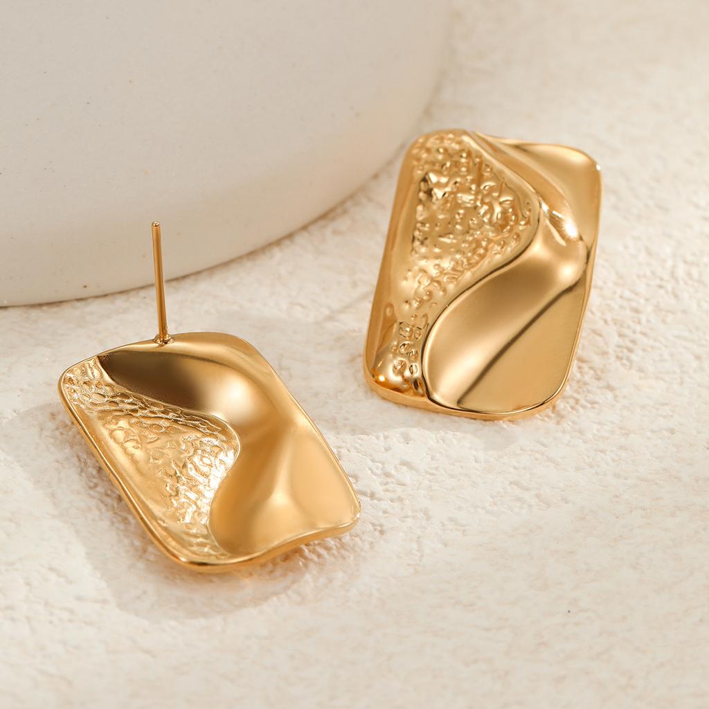 GEMCHIC Women's Geometric Square Gold Earrings Vintage Stainless Steel Studs 18K Plated Fashion Jewelry