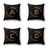 Polyester Pillowcase Black Gold Flower Home Decoration Print Pillowcase 26 English Letter Cushion Cover