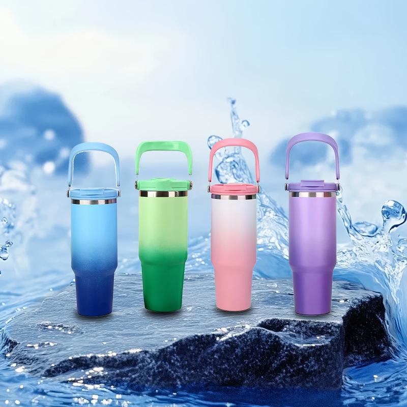 30oz Stainless Steel Portable Travel Thermos Cup with Straw - Large Capacity for Outdoor/Car Use