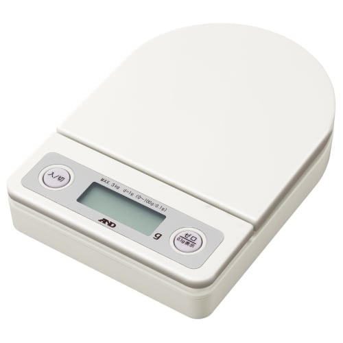 A&D Digital Home Scale, 3kg, White, UH-3202-W, Capacity: 3000g, Minimum Display: 0.1g (0.5-100g) / 1g (2-3000g), Compliant with Measurement Laws