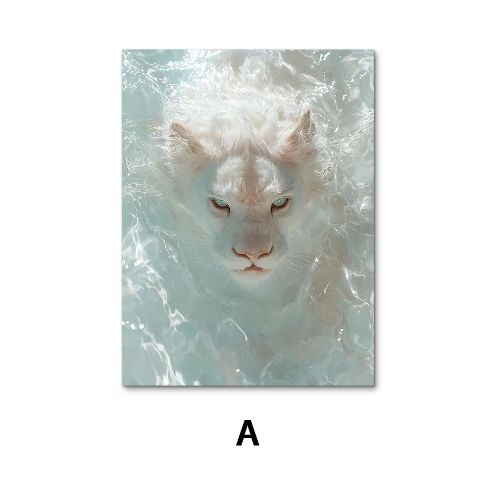 A Cute Animal Art, Adorable Animals Enjoying Sunlight in Water-Nordic Wall Decor Canvas Print for Living Room, and Kids Room
