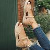 Chic And Comfortable Women Ladies Flat Espadrille Sandals With Low Wedge Heel Peep Toe Design