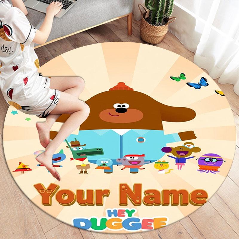 Hey Duggee Custom Name Round Area Rug,Carpet Rug for Living Room Bedroom Sofa Playroom Decor,Non-slip Floor Mat