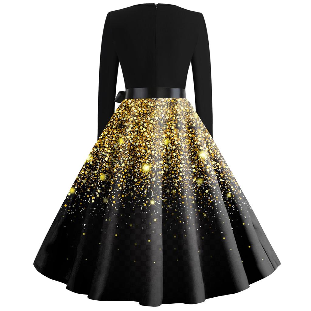 Женские повседневные модные винтажные длинные платья с длинным рукавом с рождественским принтом