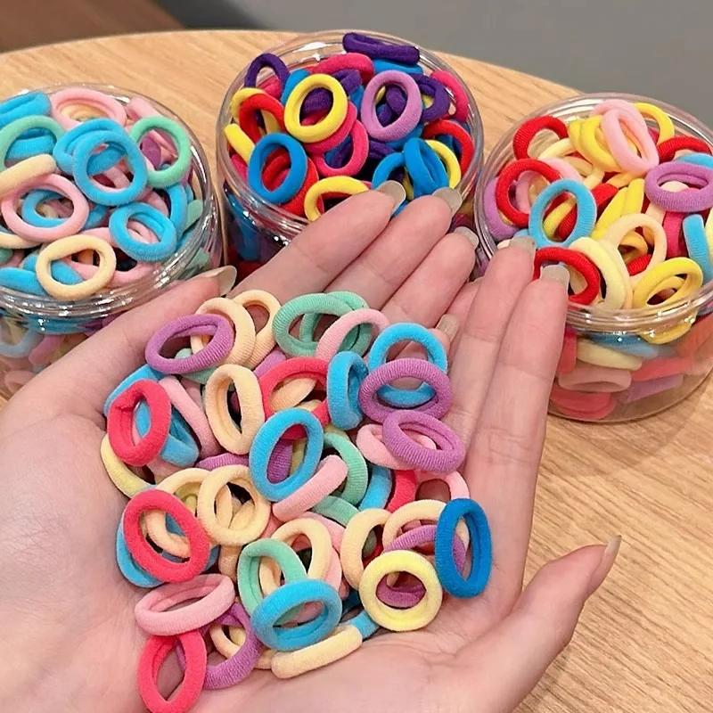 100/200pcs Colorful Basic Nylon Ealstic Hair Ties for Girls Women Ponytail Hold Scrunchie Rubber Bands Rope Hair Accessories