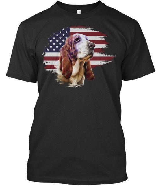 Basset Hound Flag T-Shirt Mens Womens Tees Top Made in the USA Size S to 5XL