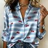 Women Satin Stripe Cherry Print Shirt Long Sleeve Lapel Button‑Down Blouse Sweet Casual Office Ladies Multi‑Color Top