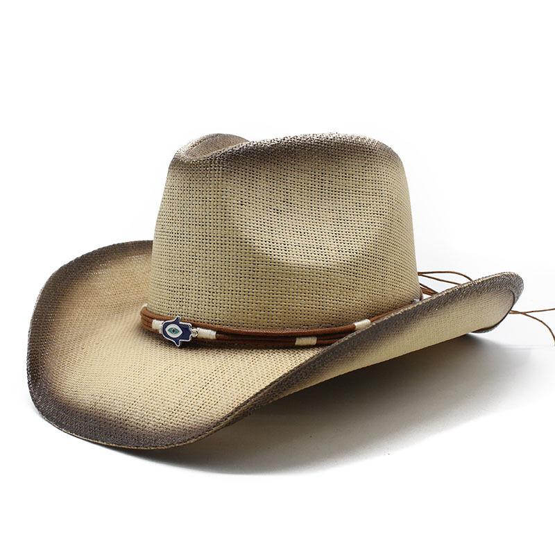 Соломенная шляпа в стиле вестерн-ковбой, большая шляпа с карнизом, солнцезащитный козырек, пляжная шляпа, жесткая соломенная шляпа