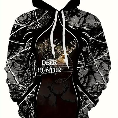 Мужская толстовка с капюшоном и длинным рукавом с принтом 3D Digital DEER HUNTER на весну и осень, стильная шикарная толстовка с капюшоном для активного отдыха на открытом воздухе