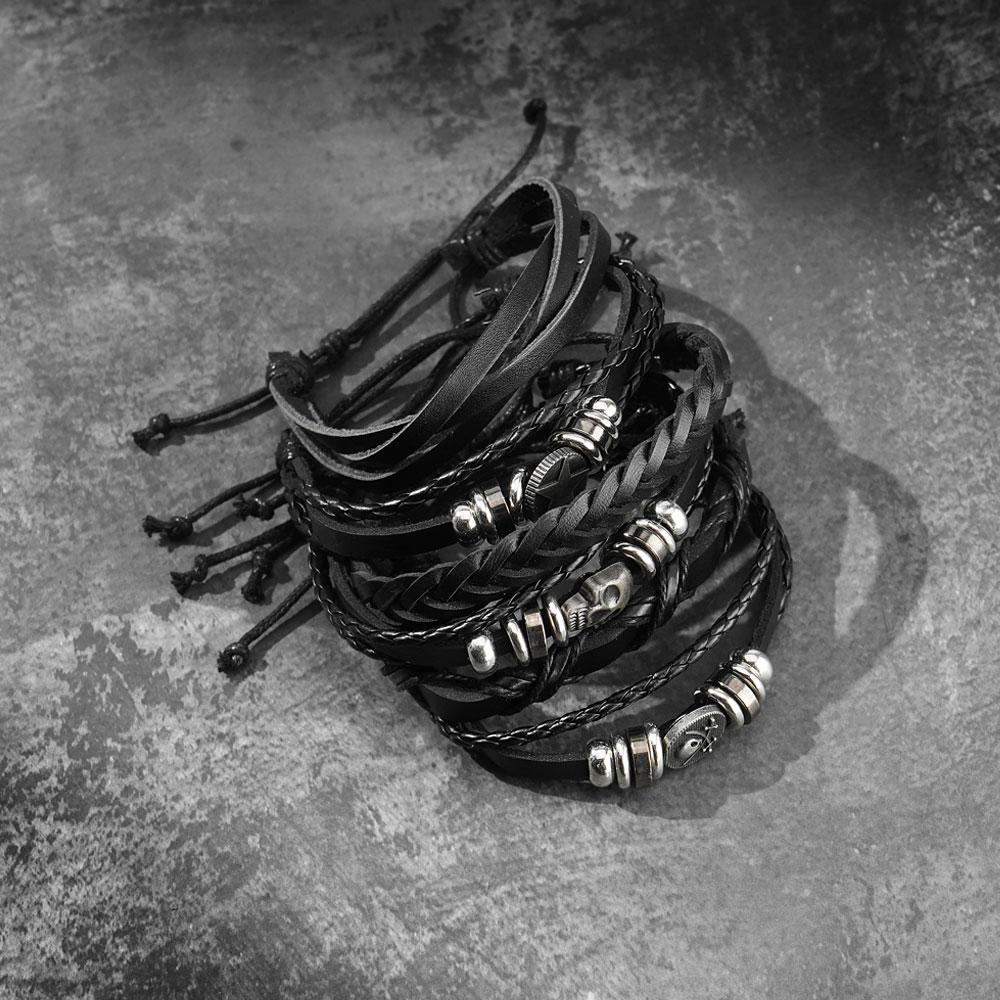 Череп Пират Кожаный Браслет Звездный Узор Плетеные Металлические Ювелирные Изделия В Стиле Рок