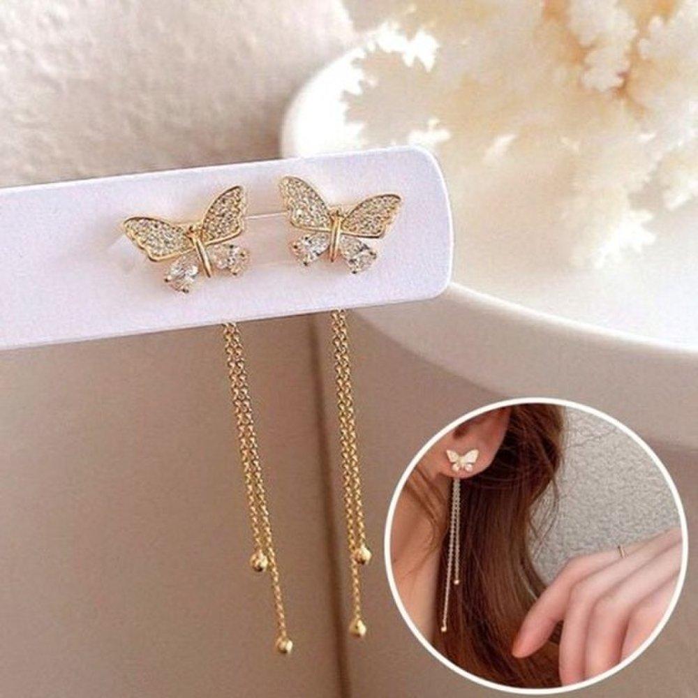 2P Earrings S925 Drop Cubic Butterfly T0400 Gold Earrings Fashion Earrings Birthday Gift Jewelry