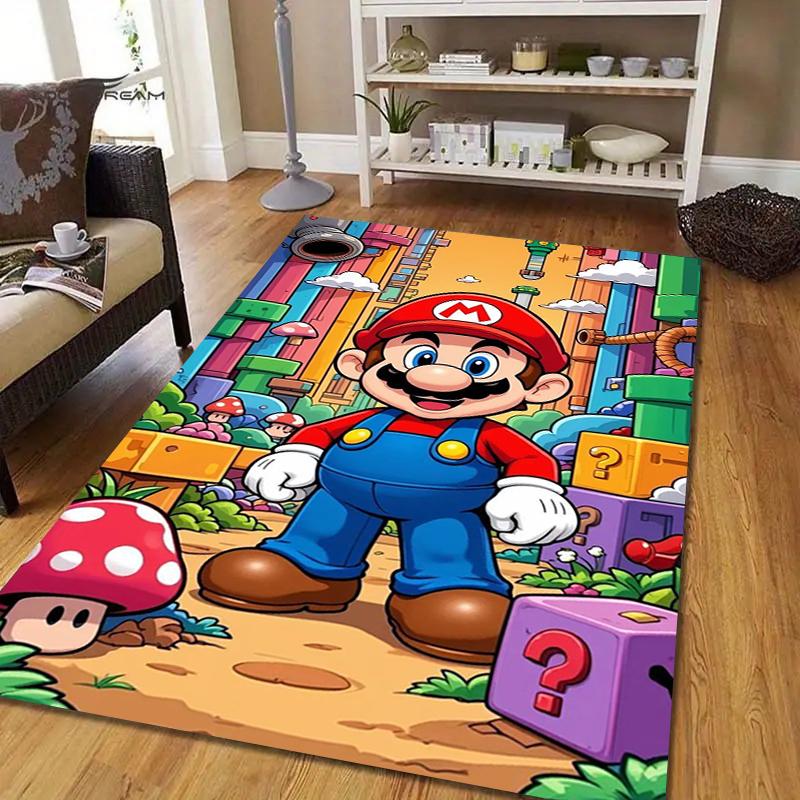Mario Adventure Style Crystal Velvet Rug, Soft Anti‑Slip Crystal Velvet Carpet for Living Room Bedroom Home Decor